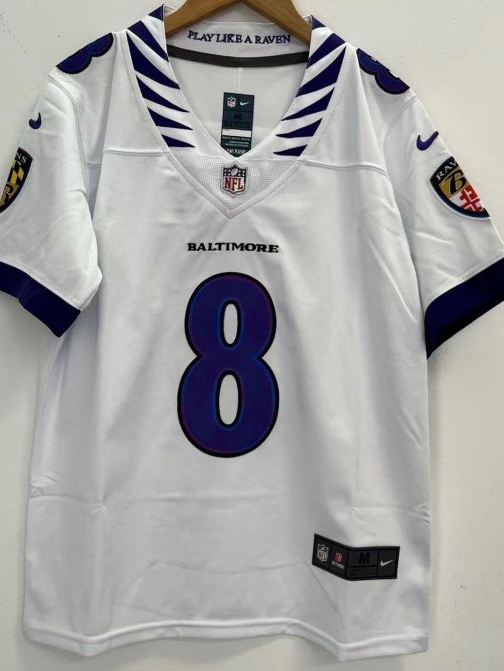 Lamar Jackson #8 White Baltimore Ravens Kids Jersey with Purple Youth Medium